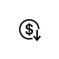 Dollar arrow down rate decrease price value finance icon sign rising business. Royalty Free Stock Photo
