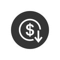 Dollar arrow down rate decrease price value finance icon sign rising business. Royalty Free Stock Photo