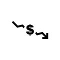 Dollar, arrow indicates price reduction, icon vector