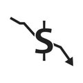 Dollar arrow indicates vector icon, currency sign