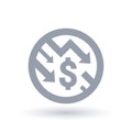 Dollar with arrows down concept icon. Economic recession symbol.