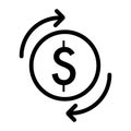 Dollar arrows vector icon. Black and white money illustration. Outline linear finance icon. Royalty Free Stock Photo