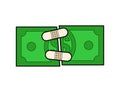 Dollar with band-aid. Torn money. Money treatment concept Royalty Free Stock Photo