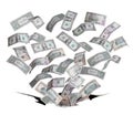 Dollar bank notes falling in black hole Royalty Free Stock Photo