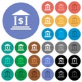 Dollar bank office round flat multi colored icons