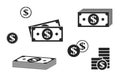Dollar banknote and coin icon set. cash and money symbol Royalty Free Stock Photo
