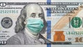 100 dollar banknote with face mask