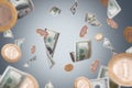 Dollar Banknotes and Coins Flying Royalty Free Stock Photo