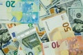 Dollar banknotes  euros filling the entire background Royalty Free Stock Photo