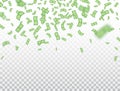 Dollar banknotes falling on transparent background. Dollars icon explosion. Money in a flat style. Cartoon cash sign