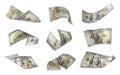 Dollar banknotes flying on white background, collage Royalty Free Stock Photo