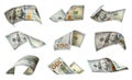 Dollar banknotes flying on white background, collage Royalty Free Stock Photo