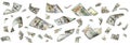 Dollar banknotes flying on white, collage. Banner design Royalty Free Stock Photo