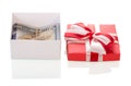 Dollar banknotes in gift box Royalty Free Stock Photo