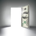 A 100 dollar bill door beckons you to enter