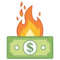 Dollar bill on fire financial crisis concept illustration Royalty Free Stock Photo