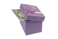 Dollar bill in a gift box Royalty Free Stock Photo