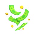 Dollar bill. Green 3d render american money. Dollar banknote in cartoon style. Vector illustration isolated on