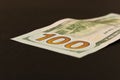 100 dollar bill. Isolated on black background. Selective focus Royalty Free Stock Photo