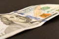100 dollar bill. Isolated on black background. Selective focus Royalty Free Stock Photo