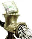 100 dollar bill in a meat grinder Royalty Free Stock Photo