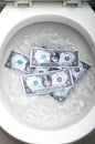 Dollar bills being flushed
