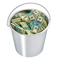 100 Dollar bills in a bucket Royalty Free Stock Photo