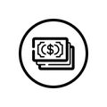 Dollar bills. Cash money. Commerce outline icon in a circle. Vector illustration