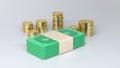 Dollar Bills With Coins Icon. Business Concept. 3D Render. Royalty Free Stock Photo