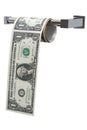 US One Dollar bills in the form of a roll of toilet paper, isolated on white background Royalty Free Stock Photo