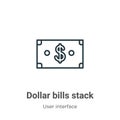 Dollar bills stack outline vector icon. Thin line black dollar bills stack icon, flat vector simple element illustration from Royalty Free Stock Photo