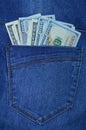 100 dollar bills stick out of your jeans pocket Royalty Free Stock Photo