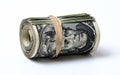 Money concepts. roll of 20 dollar bills. Royalty Free Stock Photo