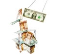 Dollar breaks the house built from rubbles Royalty Free Stock Photo