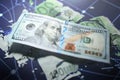 Dollar and broken euro banknote lying on financial charts