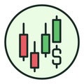 Dollar and Candlestick Chart vector Trading circle shaped colored icon or symbol Royalty Free Stock Photo