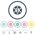 Dollar casino chip flat color icons in round outlines Royalty Free Stock Photo