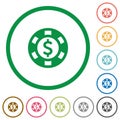 Dollar casino chip flat icons with outlines Royalty Free Stock Photo