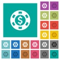 Dollar casino chip square flat multi colored icons Royalty Free Stock Photo