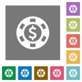 Dollar casino chip square flat icons Royalty Free Stock Photo