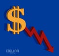 Dollar and chart, Bearish icon, falling price, background money Royalty Free Stock Photo