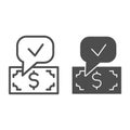 Dollar and check buble line and solid icon. Accepted banknote, cash payment symbol, outline style pictogram on white