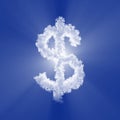 Dollar cloud sign with volume light on blue sky and sun. 3d illustration Royalty Free Stock Photo