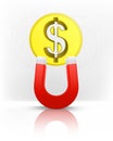 Dollar coin attracted with magnet magnetic field vector Royalty Free Stock Photo