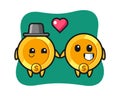 Dollar coin cartoon character couple with fall in love gesture