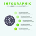 Dollar, Coin, Cash Solid Icon Infographics 5 Steps Presentation Background