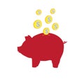 Dollar coin drop to piggy bank