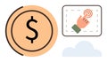 Digital Payment Concept with Dollar Coin, Click Gesture, and Cloud Symbol Royalty Free Stock Photo