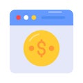 Dollar coin inside webpage showing concept icon of pay per click or monetization