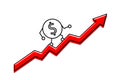 The dollar coin rises up the red arrow. The concept of a successful business. Outline illustration with color element